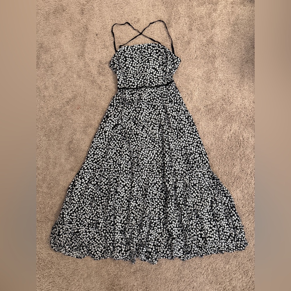 Aakaa Maxi Dress Women size Small Medium Large Black White Floral Halter Long